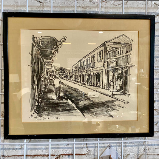 Charcoal, Main St. St Thomas, P. Sigal, 18"W x 15"H X .5"D