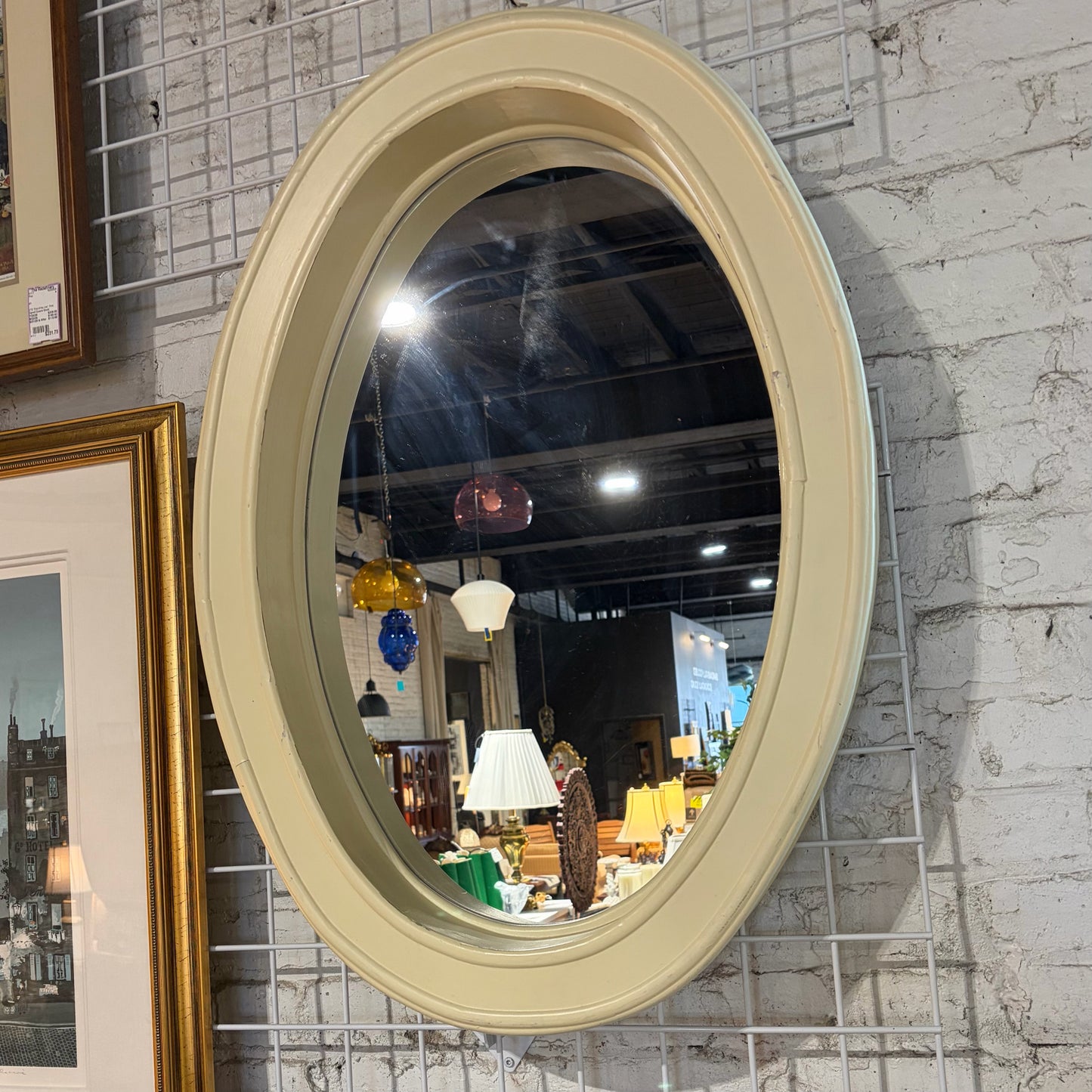 Cream Painted Oval Wall Mirror, 24"W x 34"H x 3.5"D