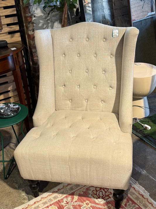 Traditional button tufted occasional chair, 29"D x 27"W x 38"H