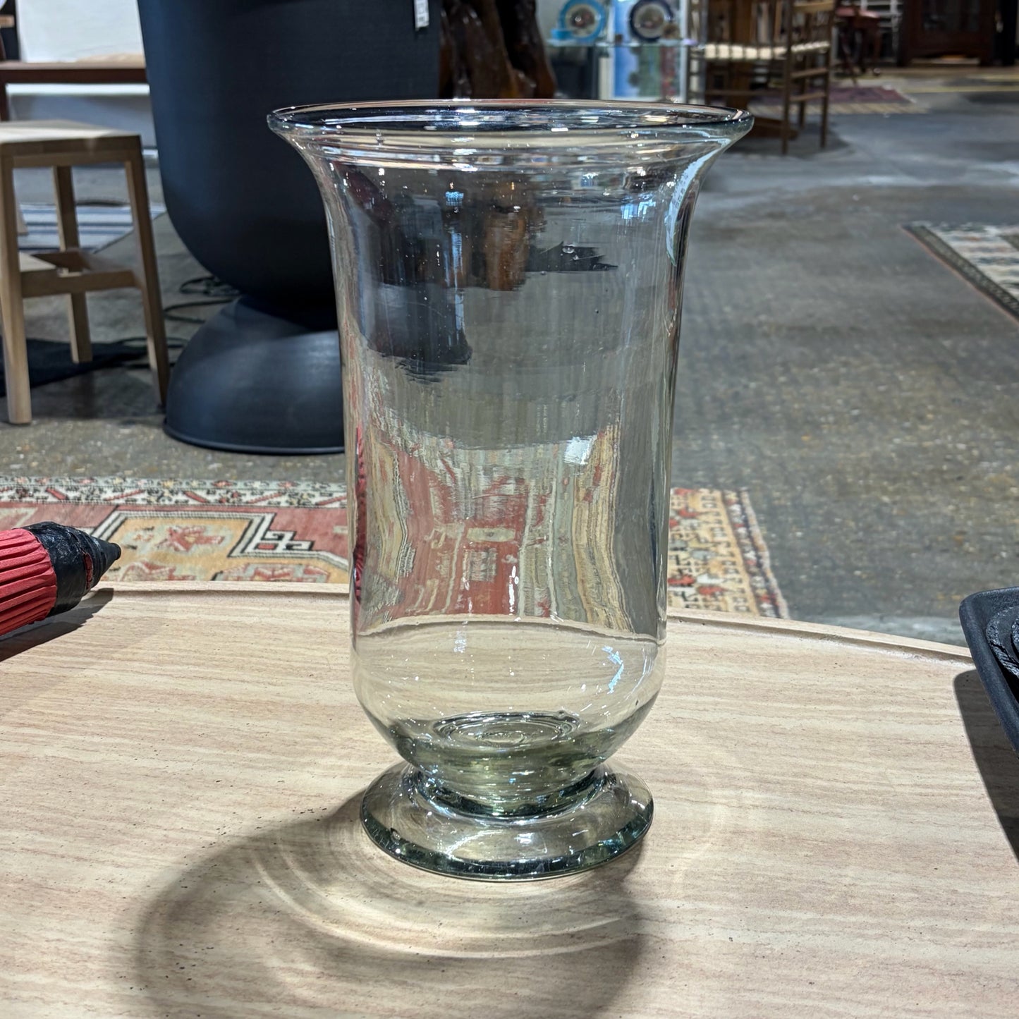 Hand Blown Glass Hurricane/Vase, 12"H x 7.5"W