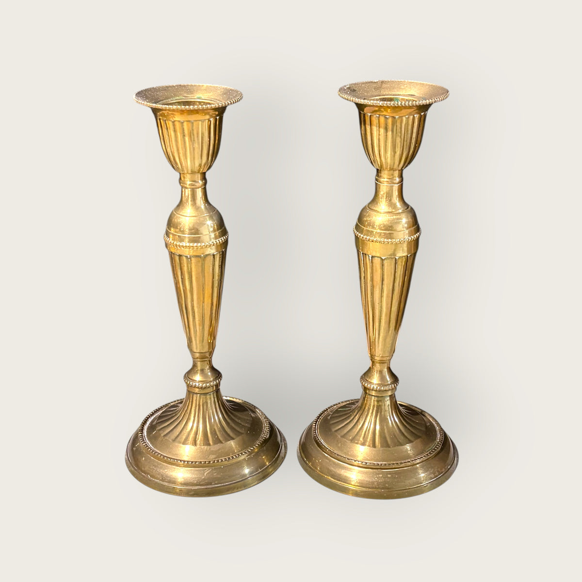 Pair of Solid Brass Candlesticks, ea 7"H x 3"Dia