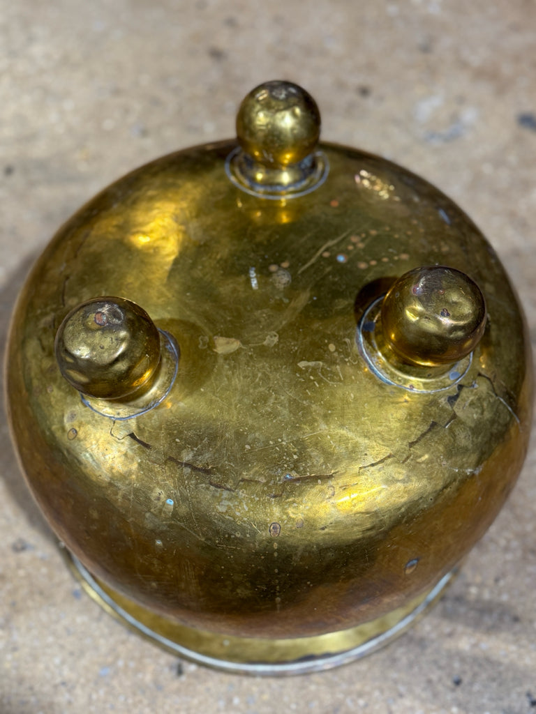 Antique handcrafted Russian brass pot, 12.75"W x 12.75"D x 10"H