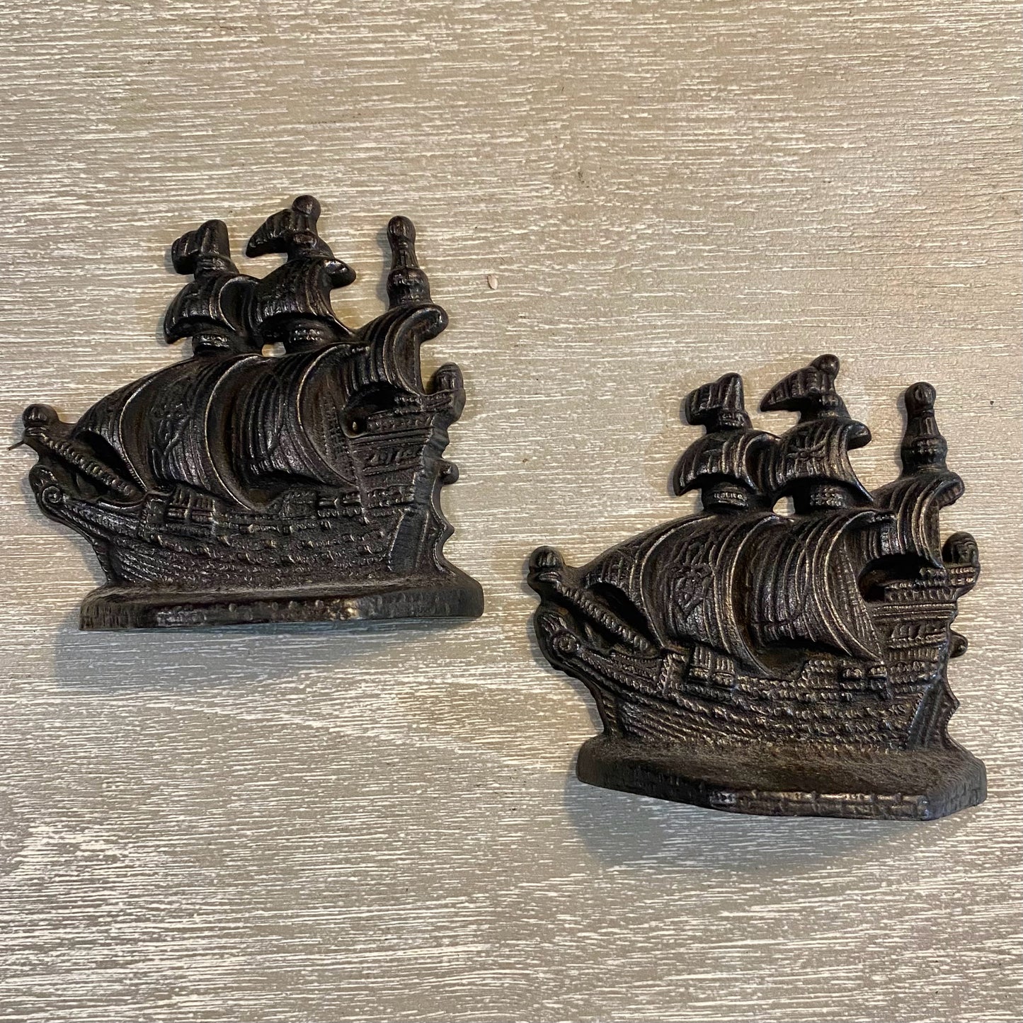 Vintage Cast Iron Sailing Ship Bookends, 4.25"W x 1.5"D x 4"H