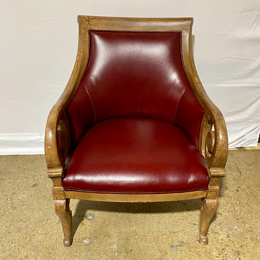 Biedermeier Style Leather Arm Chair, 27"W x 28"D x 34.5"H