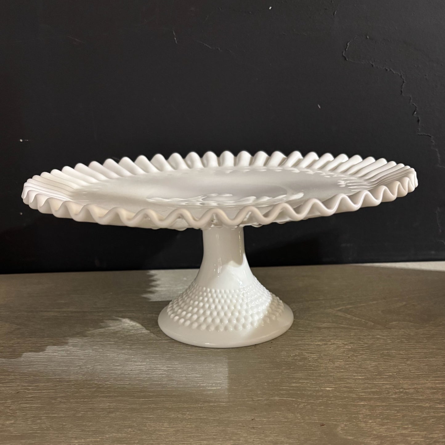 White Milk Glass Cake Stand 12.5" D x 5.5" H