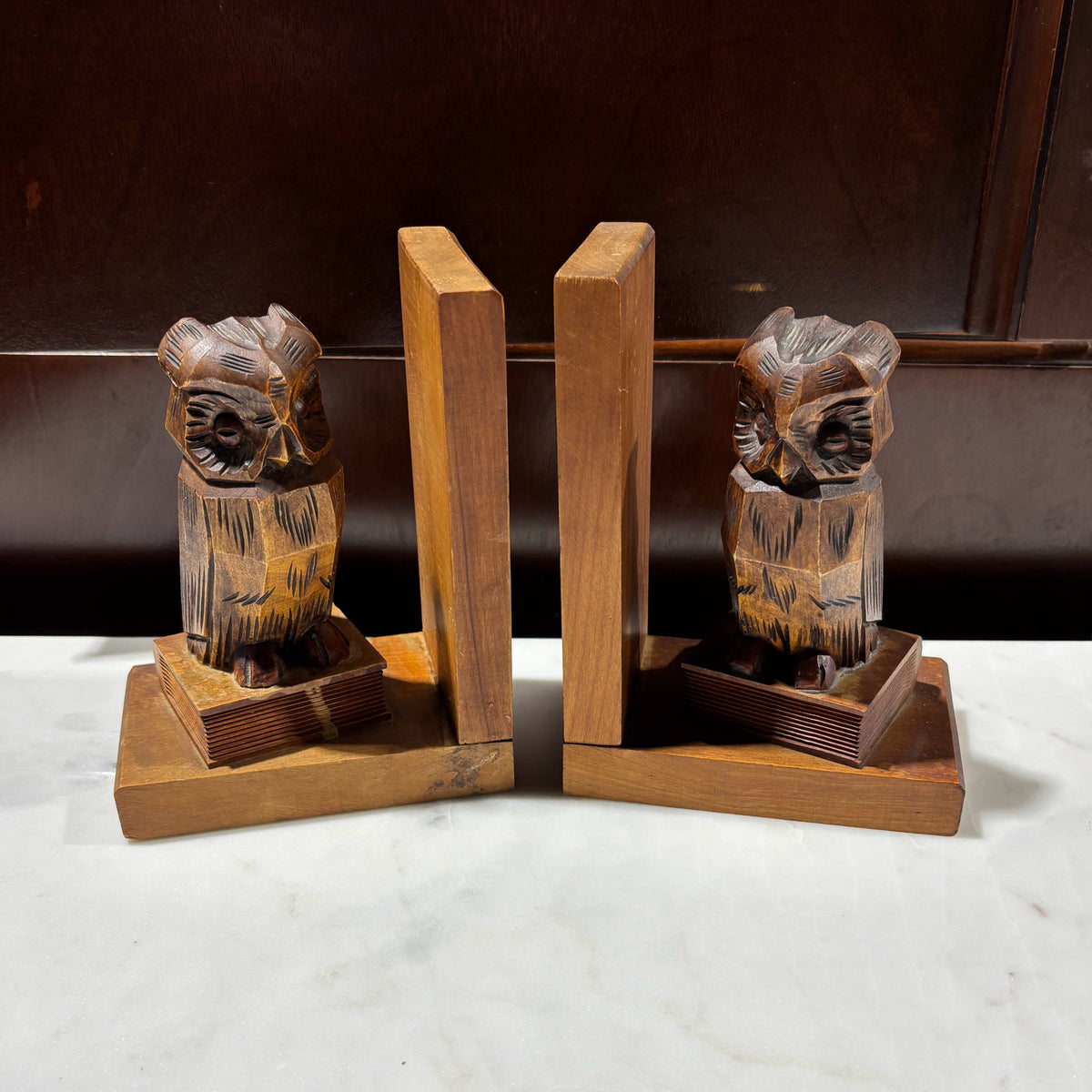 VTG Wooden Owl Bookends