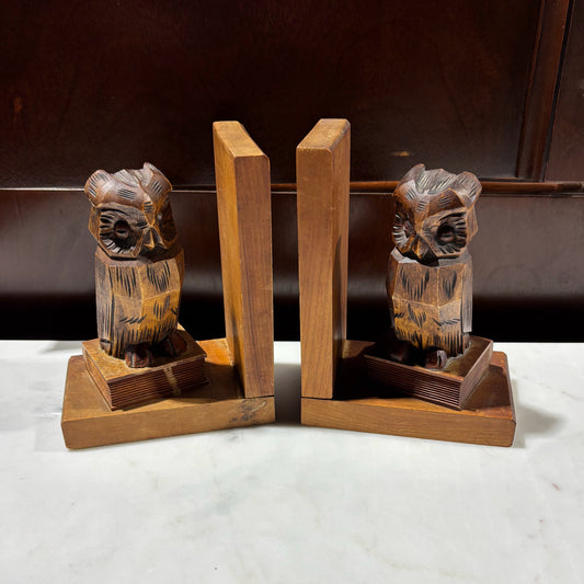 VTG Wooden Owl Bookends