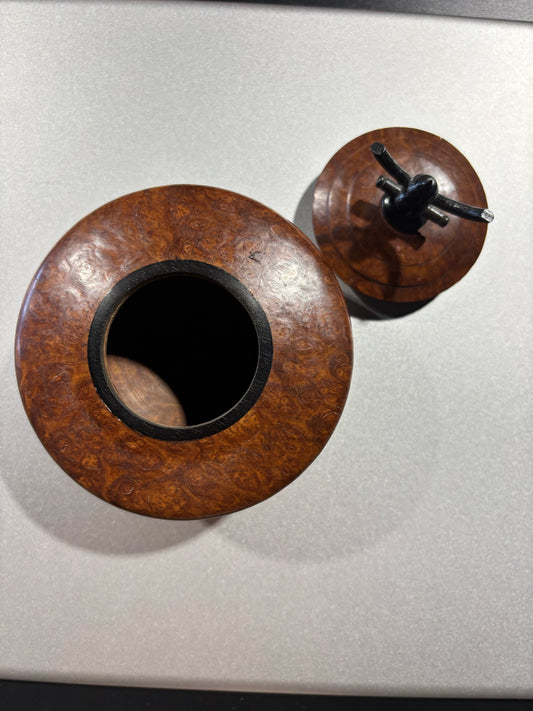 Asian Hand  Turned Wooden Pot- 4"W X 4"W x 4"H