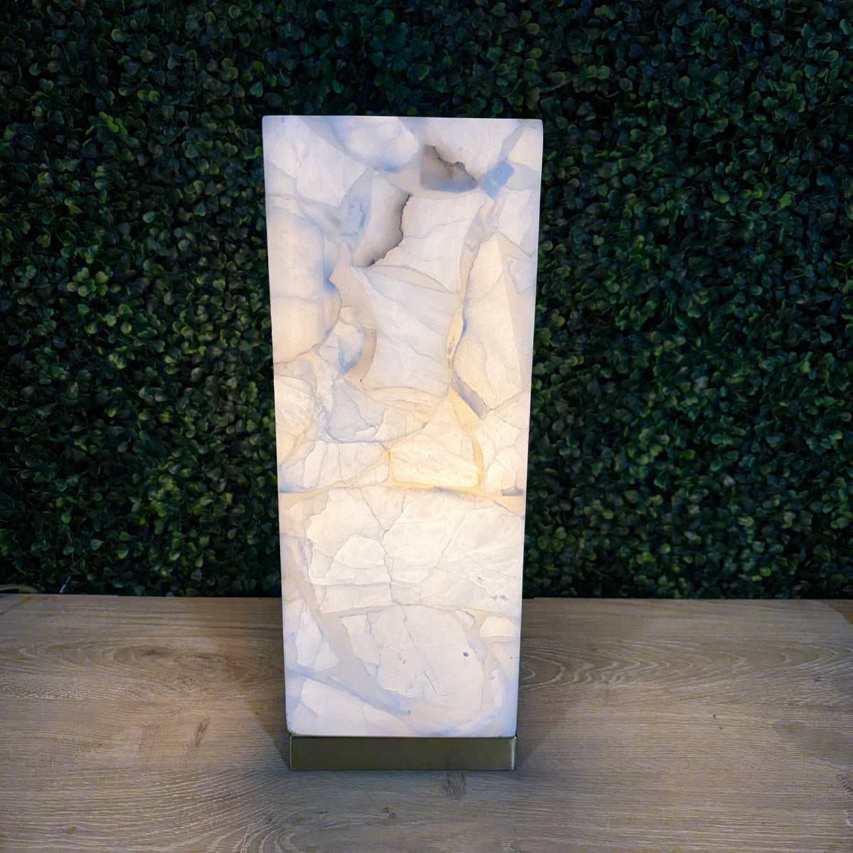 Alabaster Upright with Brass Base, 15"H x 5.5"Sq