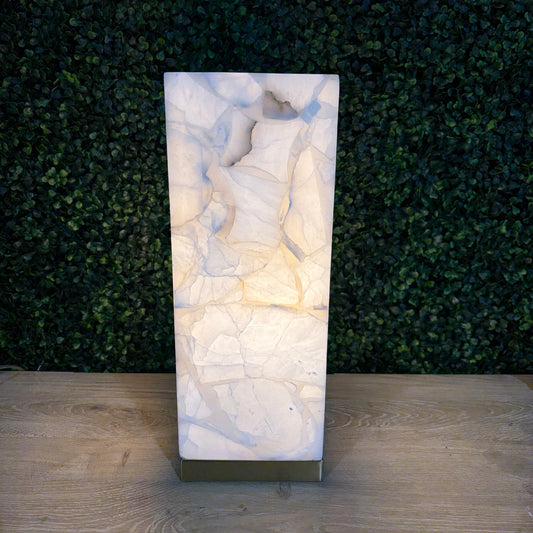 Alabaster Upright with Brass Base, 15"H x 5.5"Sq