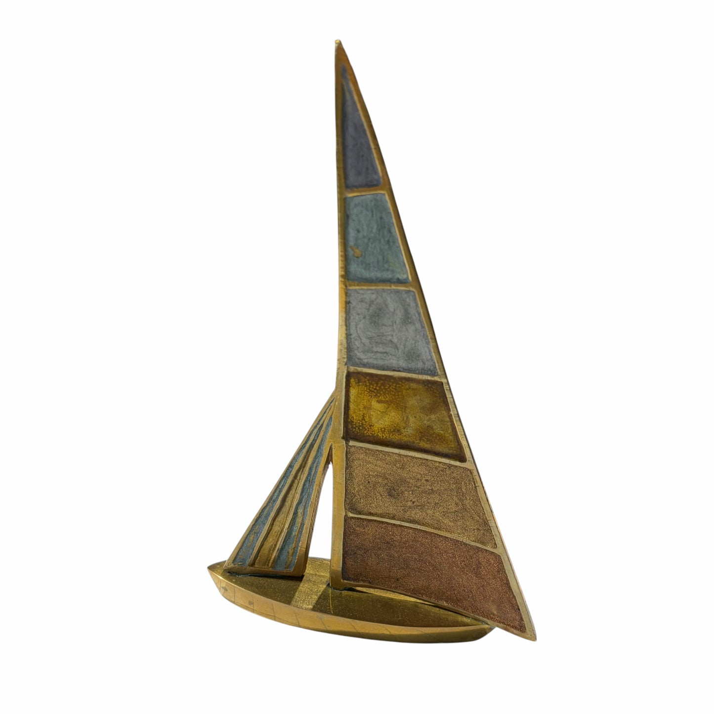 VTG Small Brass Sailboat w/Enamel, 6.5"H x 4"W x 1"D