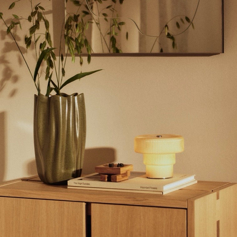 Ripple Portable Table Lamp, Oat, 4.8"Dia x 4"H