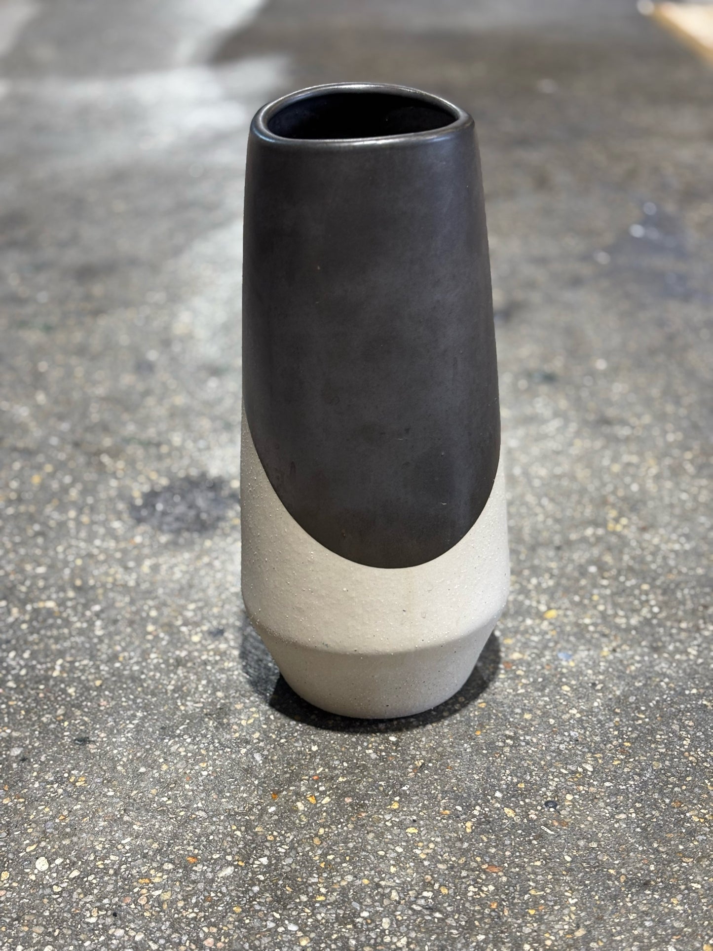 Black/tan West Elm Vase 13.25" H x 6" W