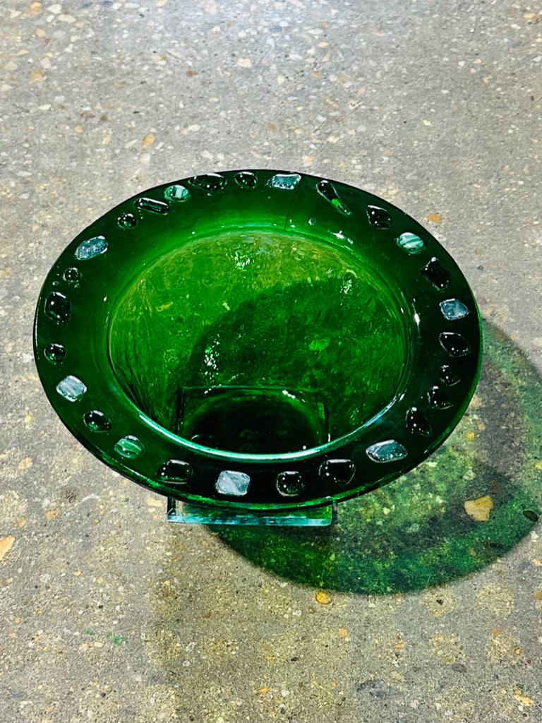 Green glass decorative bowl, signed, 11.5"W x 11.5"D x 6"H