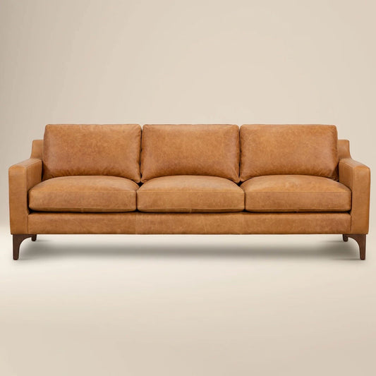 NEW Poly & Bark Sorrento Sofa -Cognac Tan Leather,  86"W x 37"D x 31.5"H