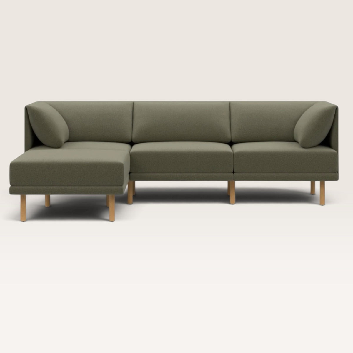 Range 4-Piece Sectional Lounger, Moss Green, Walnut
