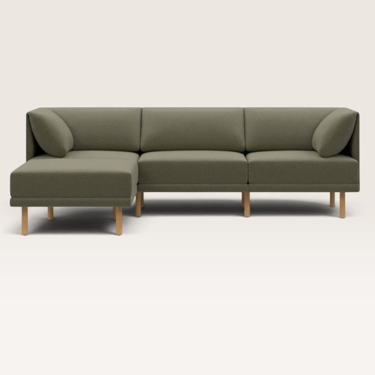 Range 4-Piece Sectional Lounger, Moss Green, Walnut