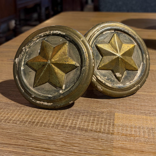 SET of 2 antique plaster tie backs, star, 2.75"Dia