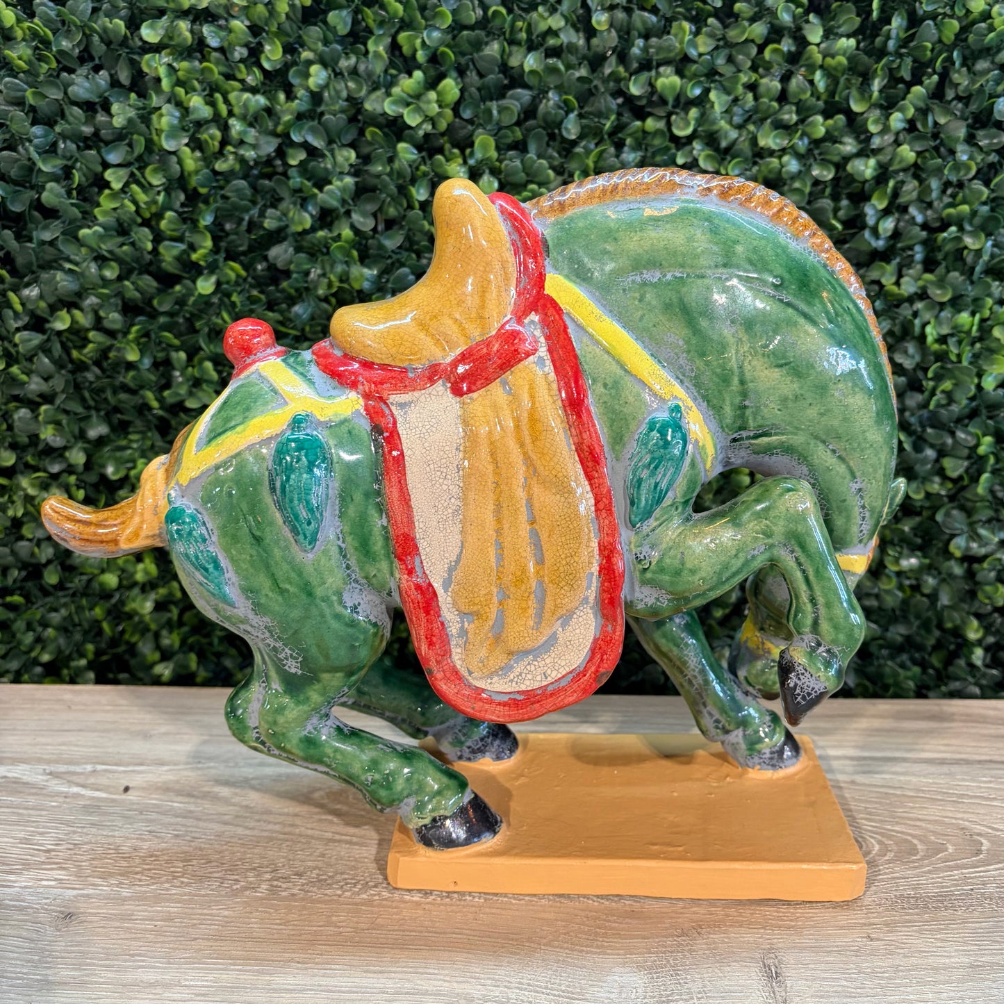 VTG Sancai Ceramic Glazed Tang Style Horse, 12"W x 4"D x 9.75"H