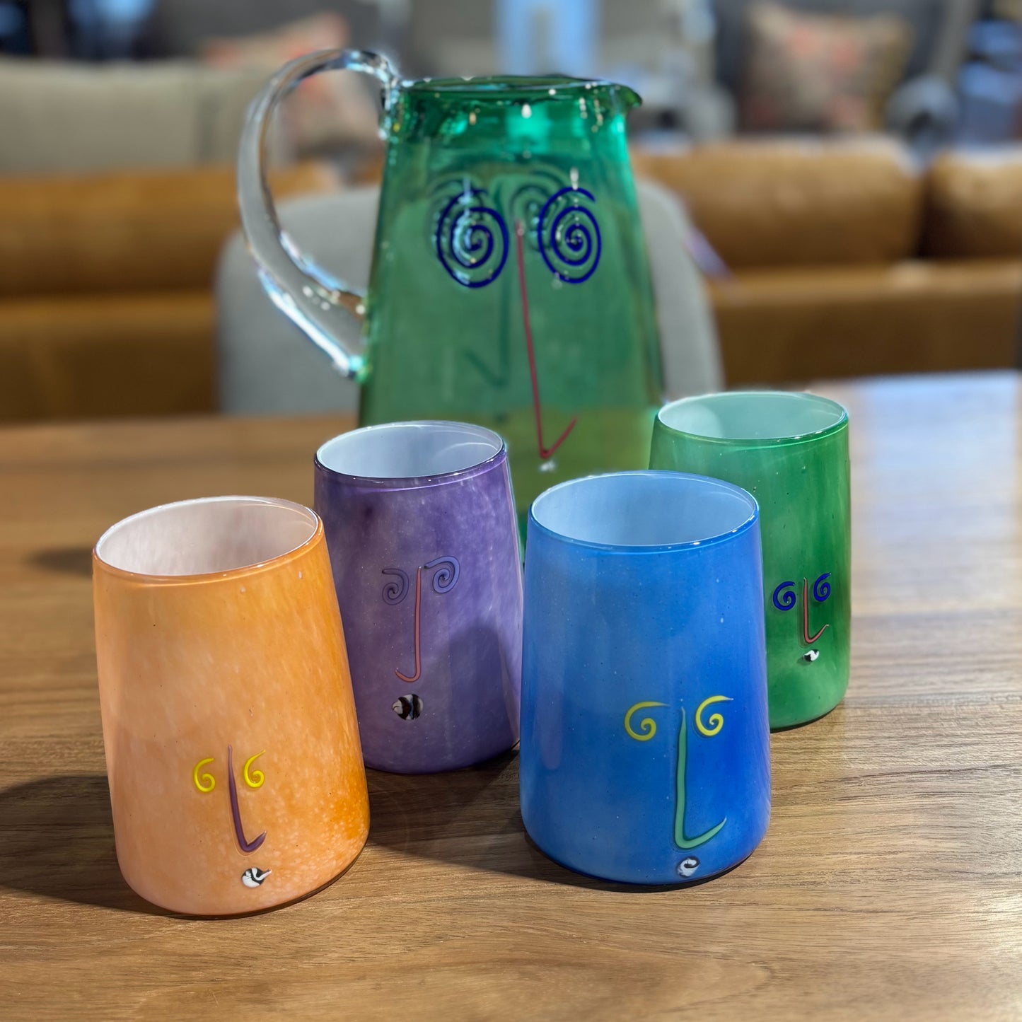 Pitcher, 4 Tumblers, Kerry Feldman, Fineline Studio 7" W x 6.25" D x 10" H