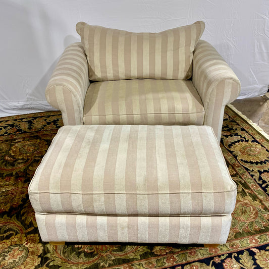 Cream Stripe Chair & Ottoman, 50'W x 61"D x 30"H