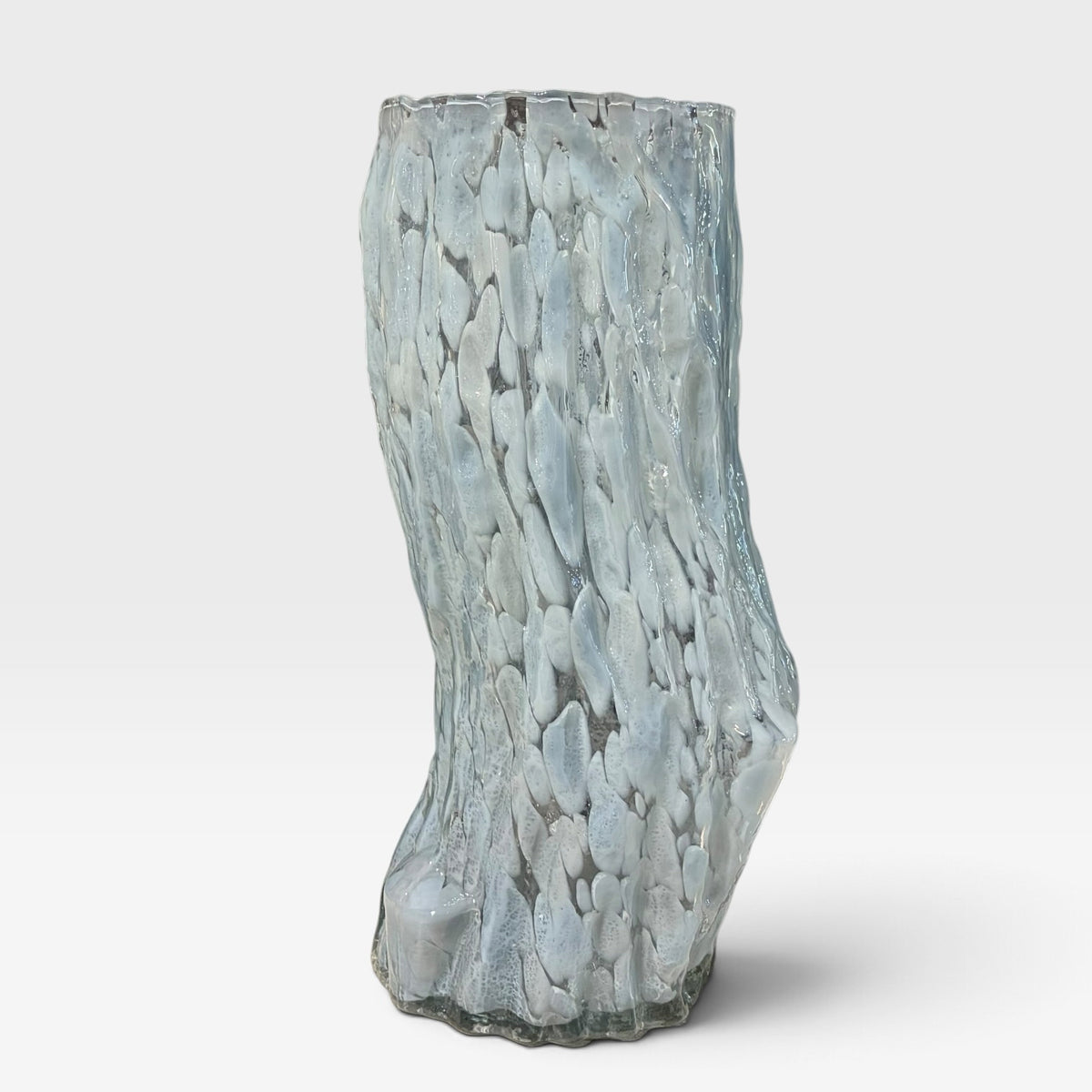 VTG Ice Blue Bark Art Glass Vase, 8.5"W x 7"D x 17"H