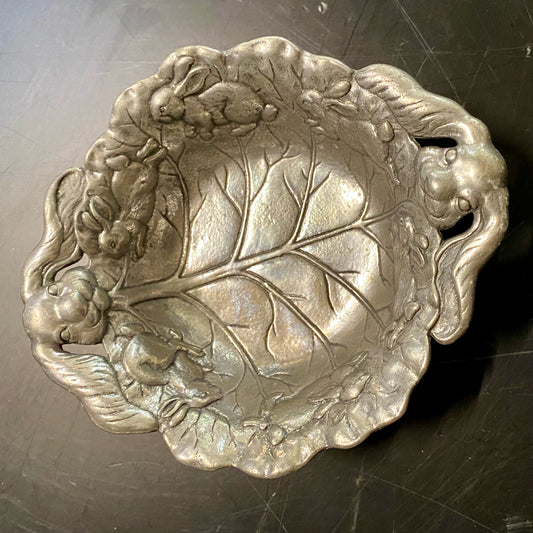 Arthur Court Bunny & Leaf Bowl, 6.75"W x 5.5"D x 1.75"H