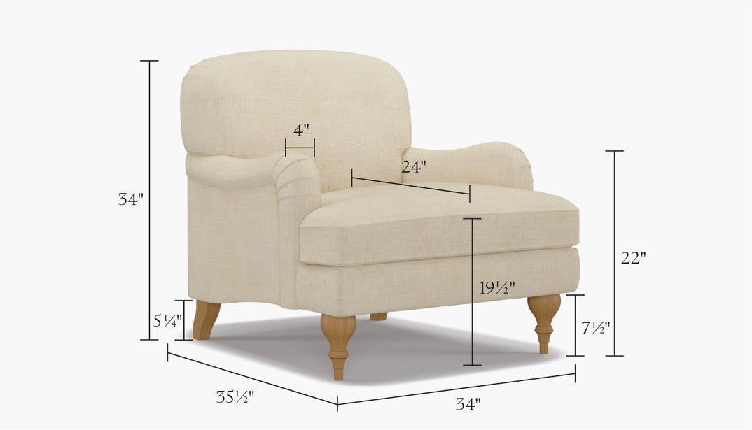 Havenly English Roll Arm Chair, Sterling Performance Velvet, 34" W x 35.5" D x 34"H