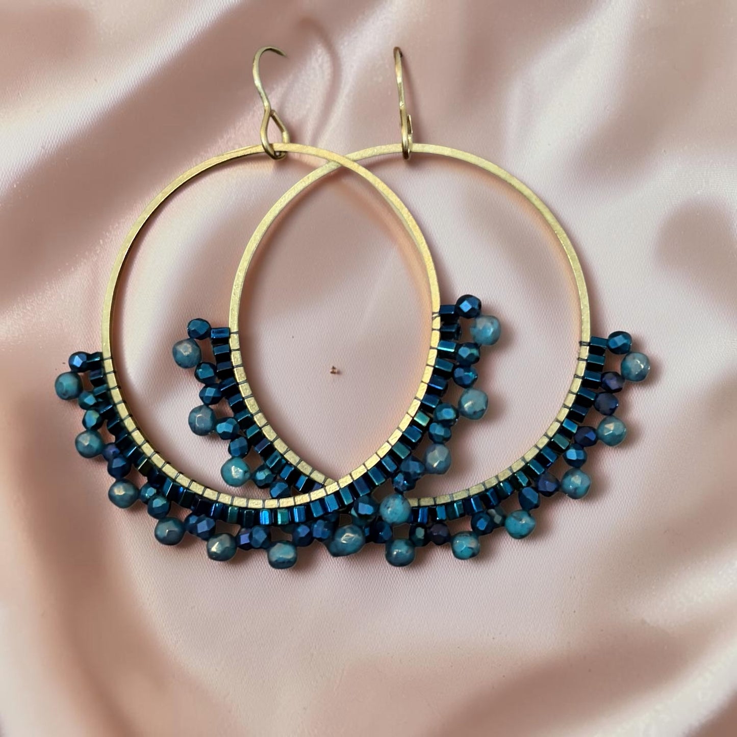Boho Blue Glass Beaded Hoops by Carrie Prince