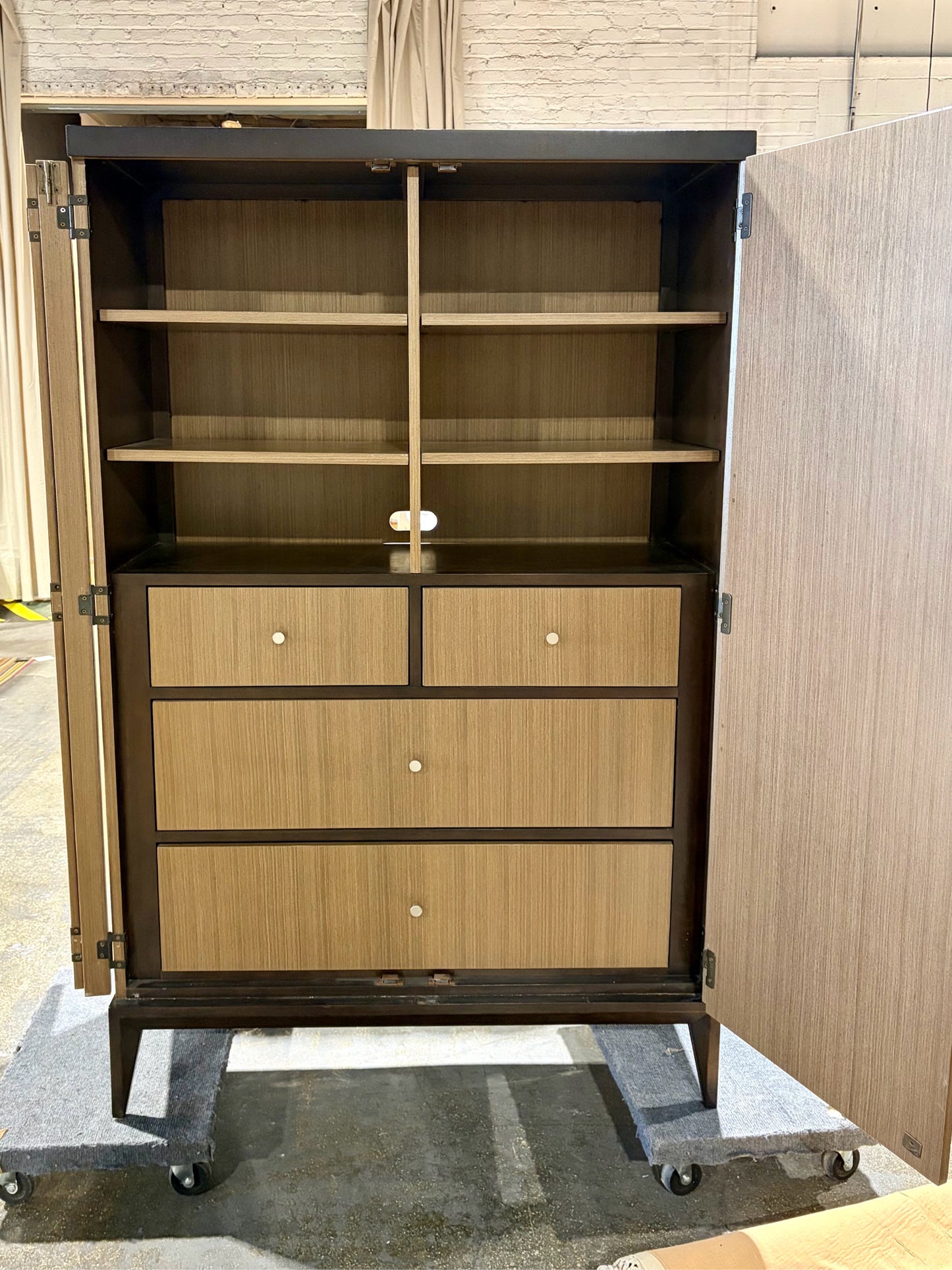 Modern Armoire w/ Geometric Grain Pattern, 42.25"W x 17.75"D x 66"H