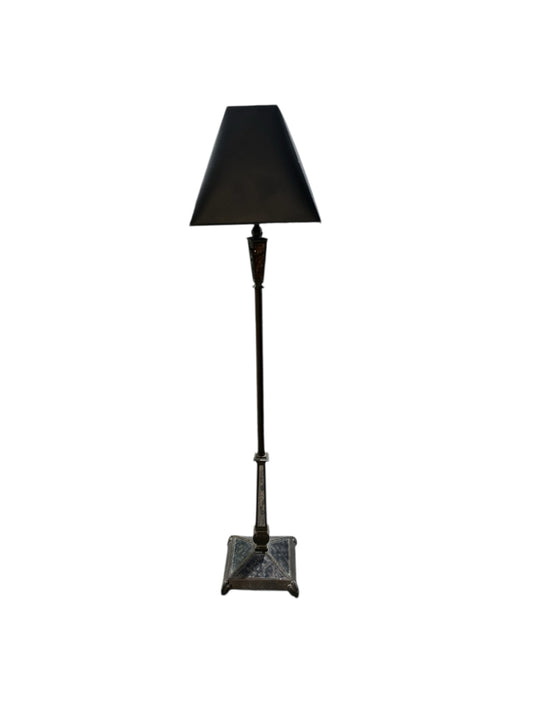 Black/mirrored floor lamp, faux verdigris, 59"H x 13"W x 13"D