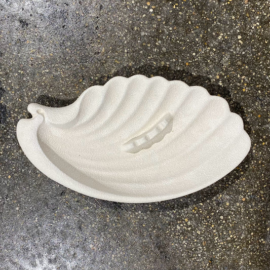 MCM Royal Haeger Ceramic Shell Ashtray, Textured White, 14" L x 7.5" W x 1.5" H