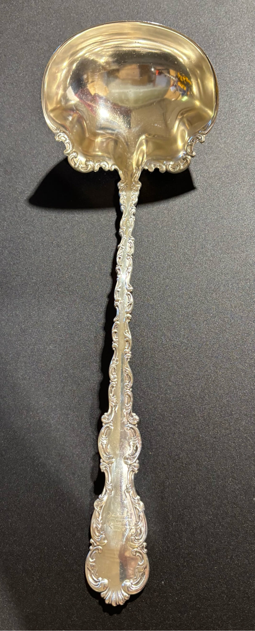 Sterling Punch/Soup Ladle Louis XV, mono "W", 12.5" L x 4.25" W x 3.5" H