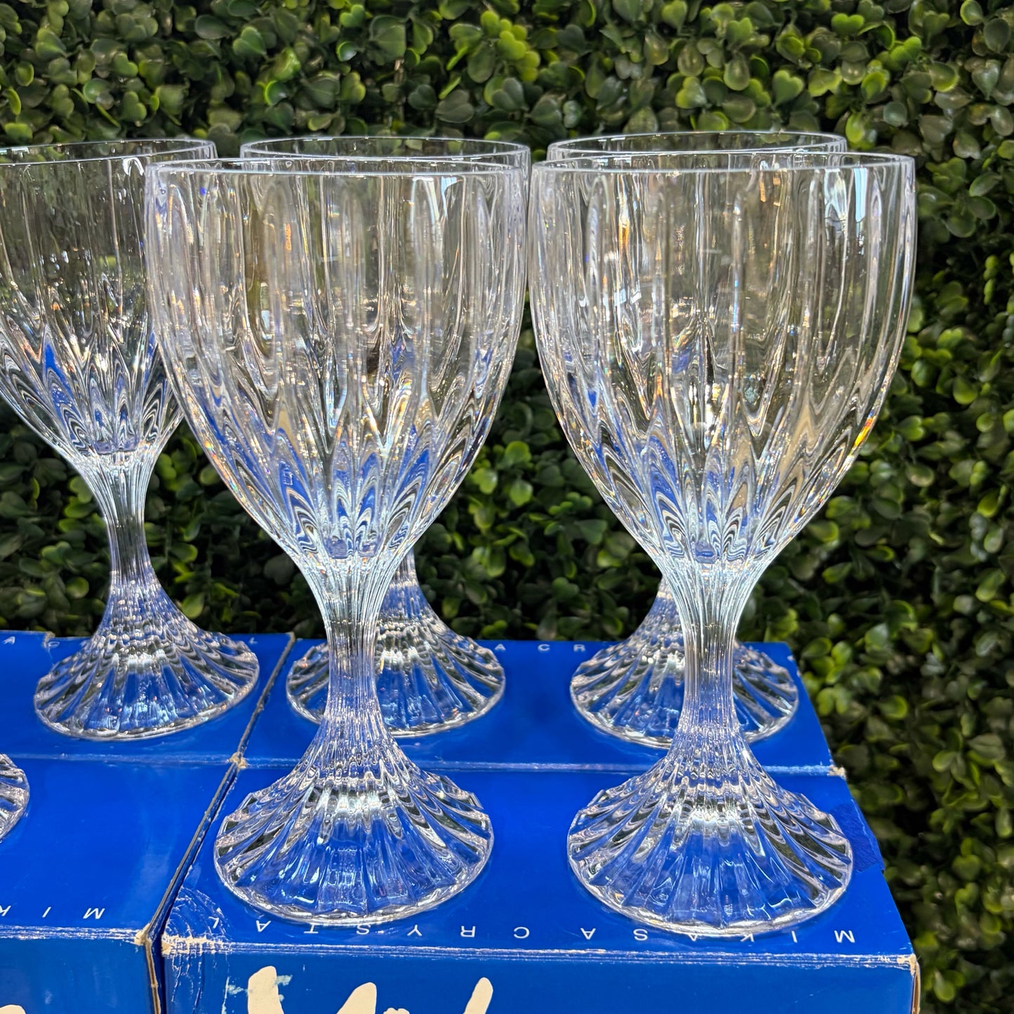 Set of 8 Mikasa Park Lane Crystal Water Goblets, 6.75"H x 3.25"D