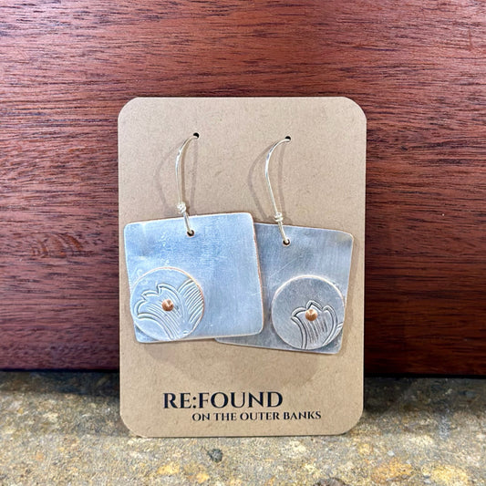 Silverplate over copper square riveted earrings