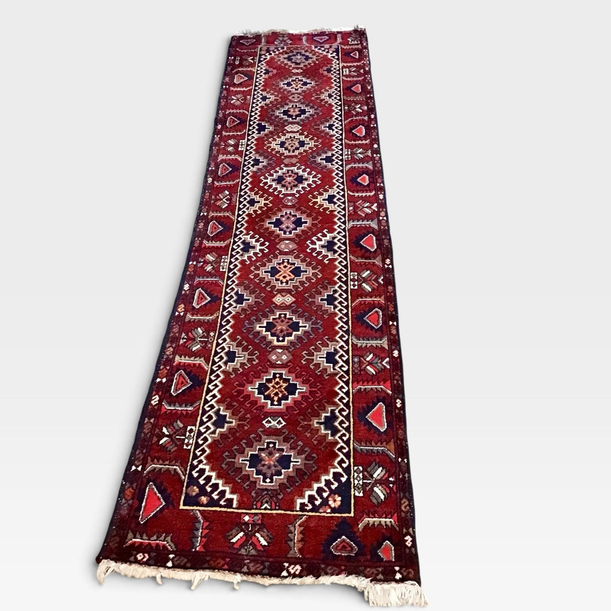 VTG Hand Knotted Persian Runner, Reds, 10'L x 2'4"W .5"H
