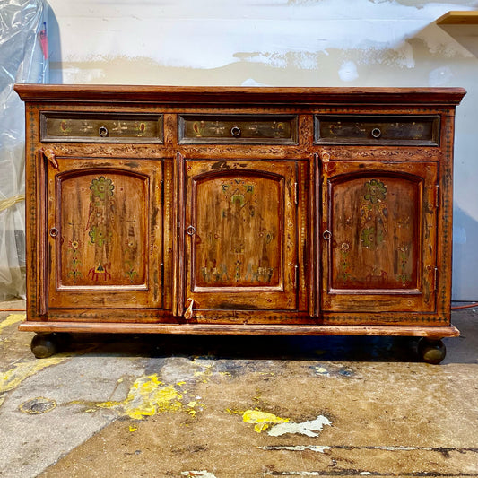 Rustic, Hand-painted Sideboard, 54.5"W x 14.25"D x 34.25"H