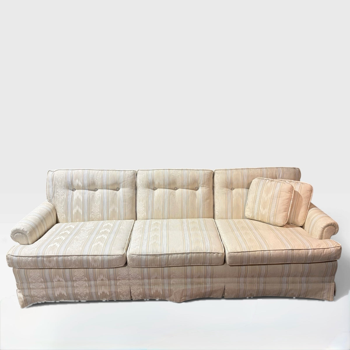 VTG Beige Striped Sofa, 91"W x 36"D x 29"H