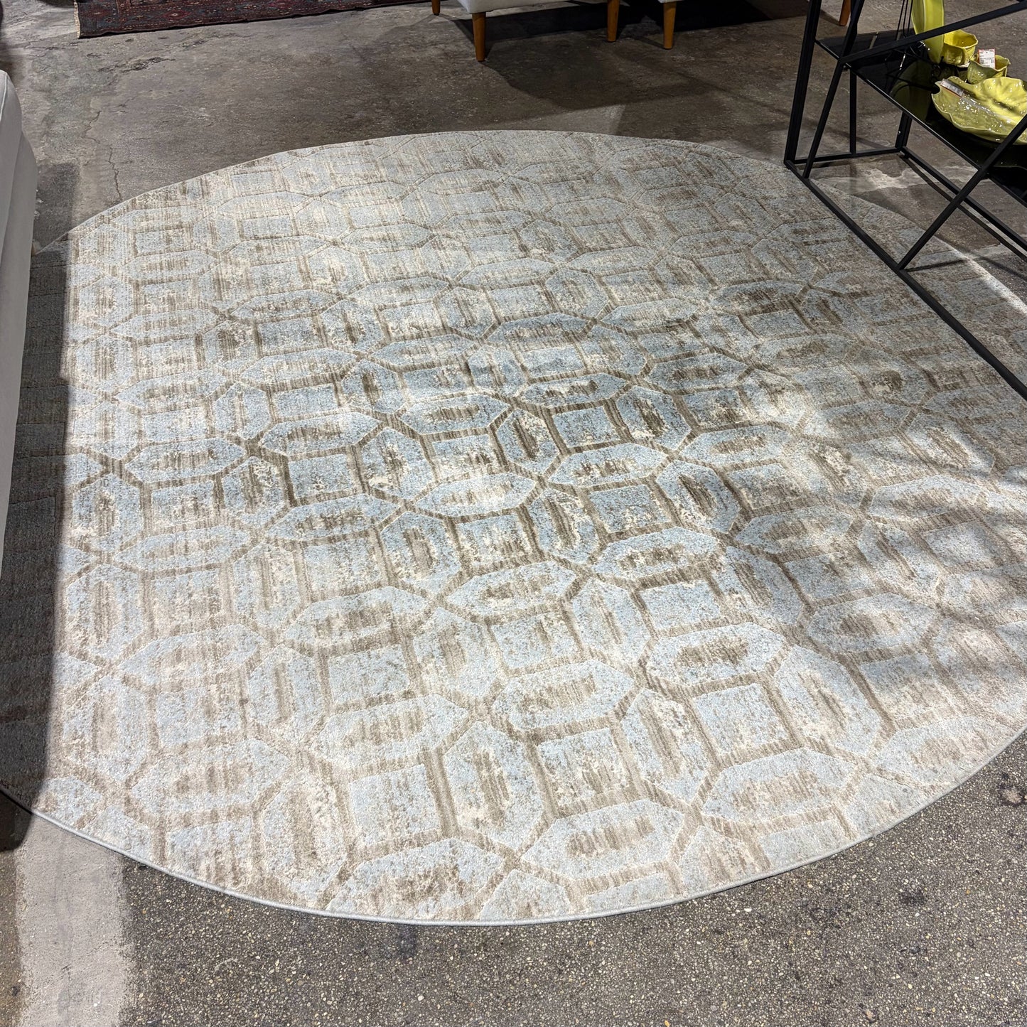 Carini Mordern Geometric Rug, Ice Blue / Taupe, 8'.7"Dia