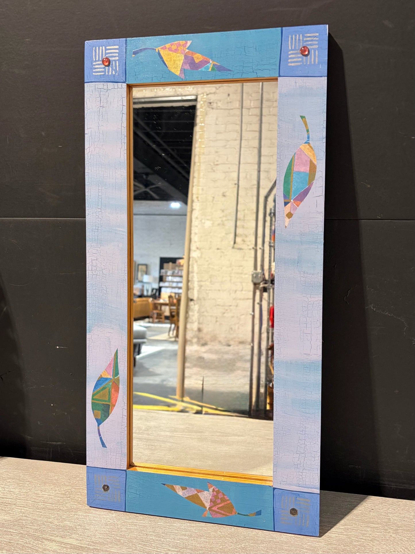 Hand Painted Wall Mirror, 10"W x 21.5"H x 1"D