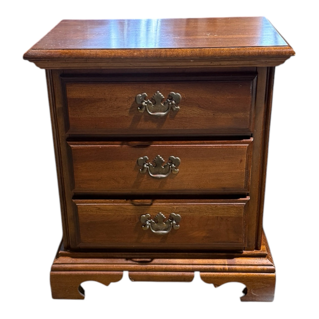 Traditional 3 drawer side table, maple, 22"W x 15" D x 25"H