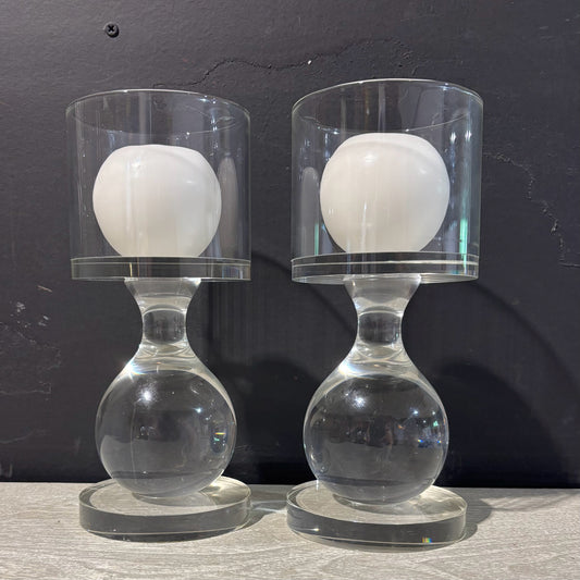 SET Glass Hurricane Candle Holders 4" D x 9" H