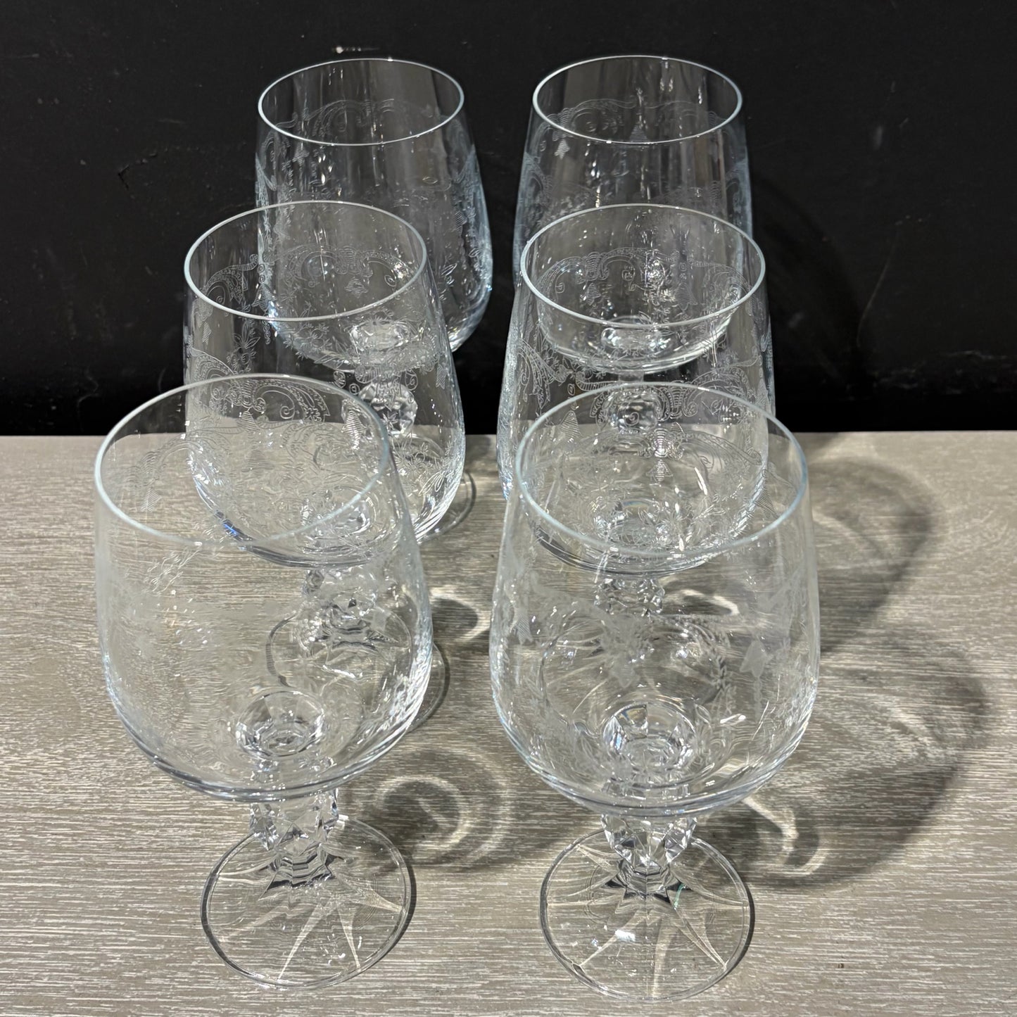 Set of 6 Bohemia Crystal Cascade Water Goblets, 6.5"H x 3.5"Dia