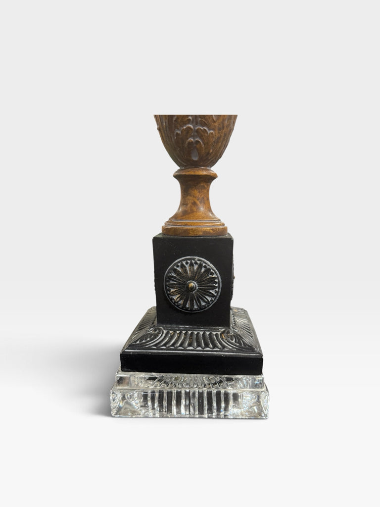 Carved wood column w/crystal base table lamp