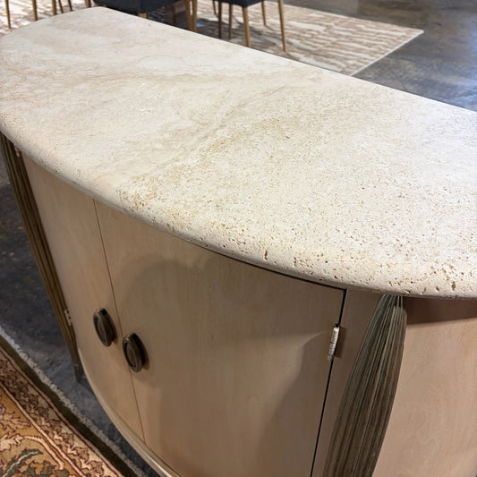 Demilune Cabinet W/ Travertine Top, 44.25"W x 18.25"D x 36"H