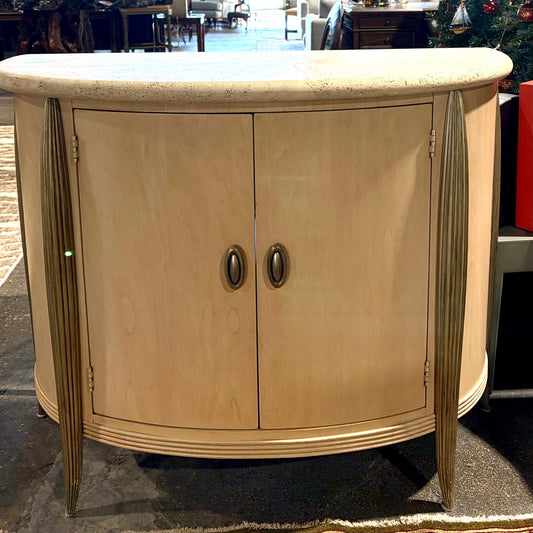 Demilune Cabinet W/ Travertine Top, 44.25"W x 18.25"D x 36"H