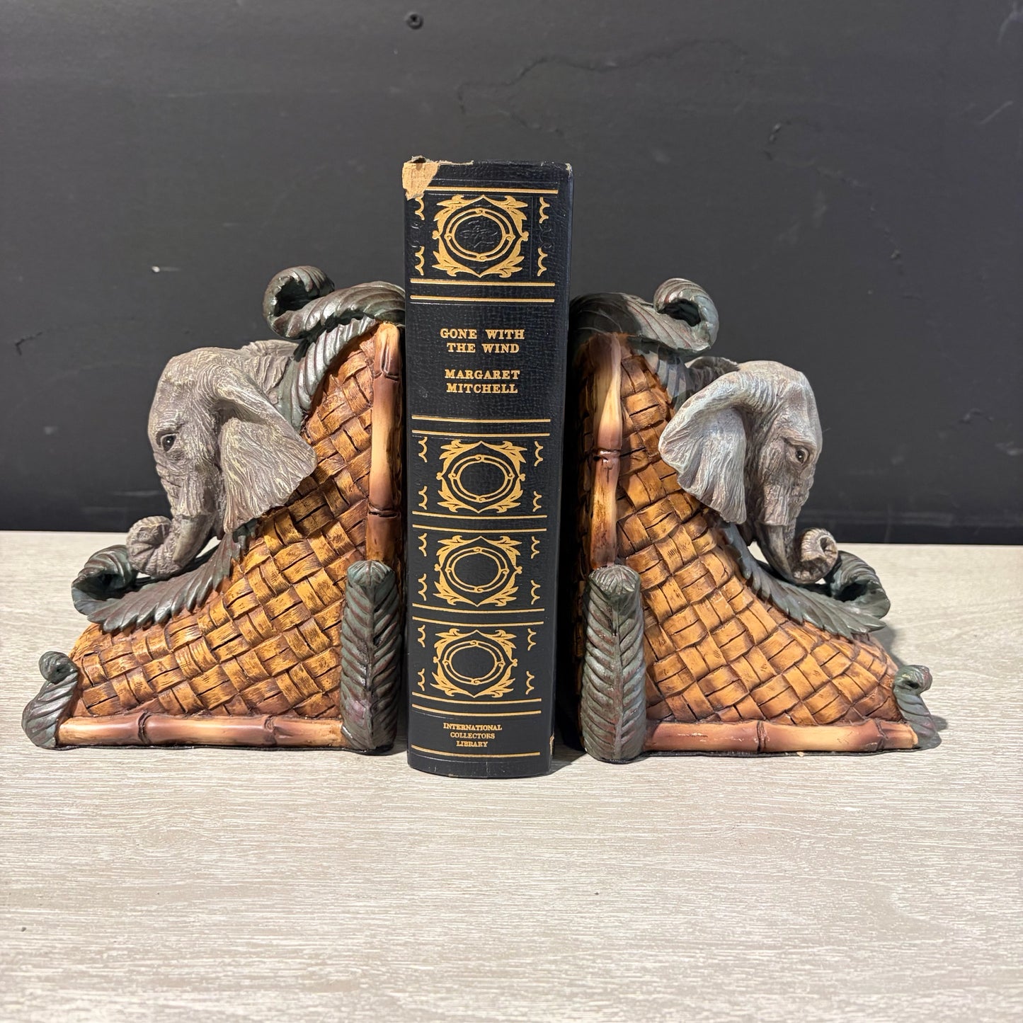 Elephant Head on Woven Base Bookends, 7"H x 4.5"D x 5.5"W