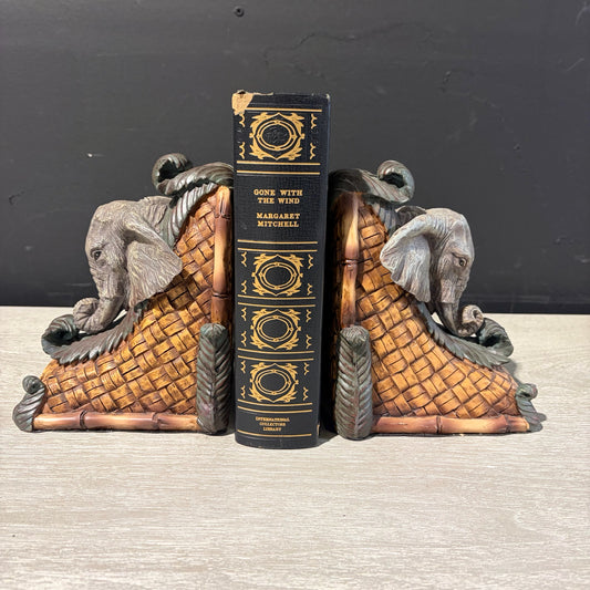 Elephant Head on Woven Base Bookends, 7"H x 4.5"D x 5.5"W