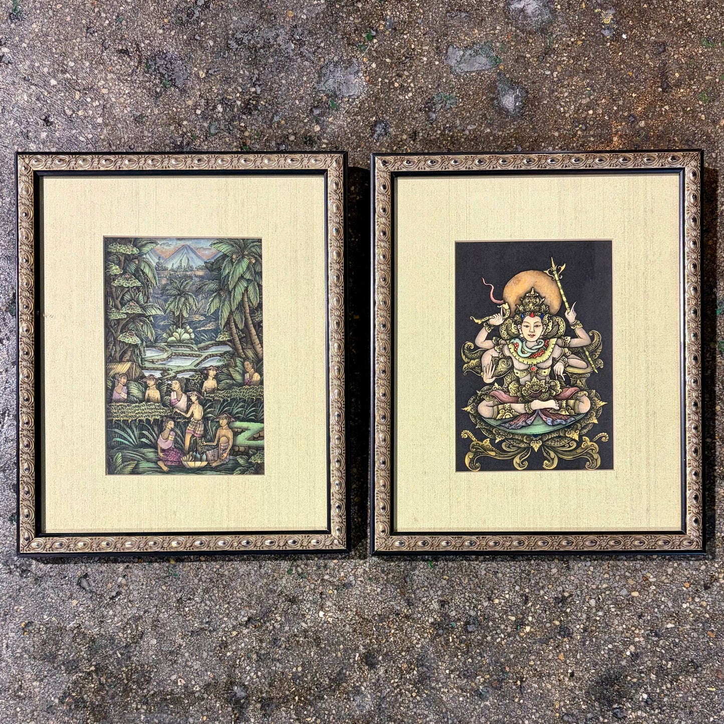 Pair of Balinese Paintings, 9"W x 11"H x 1"D