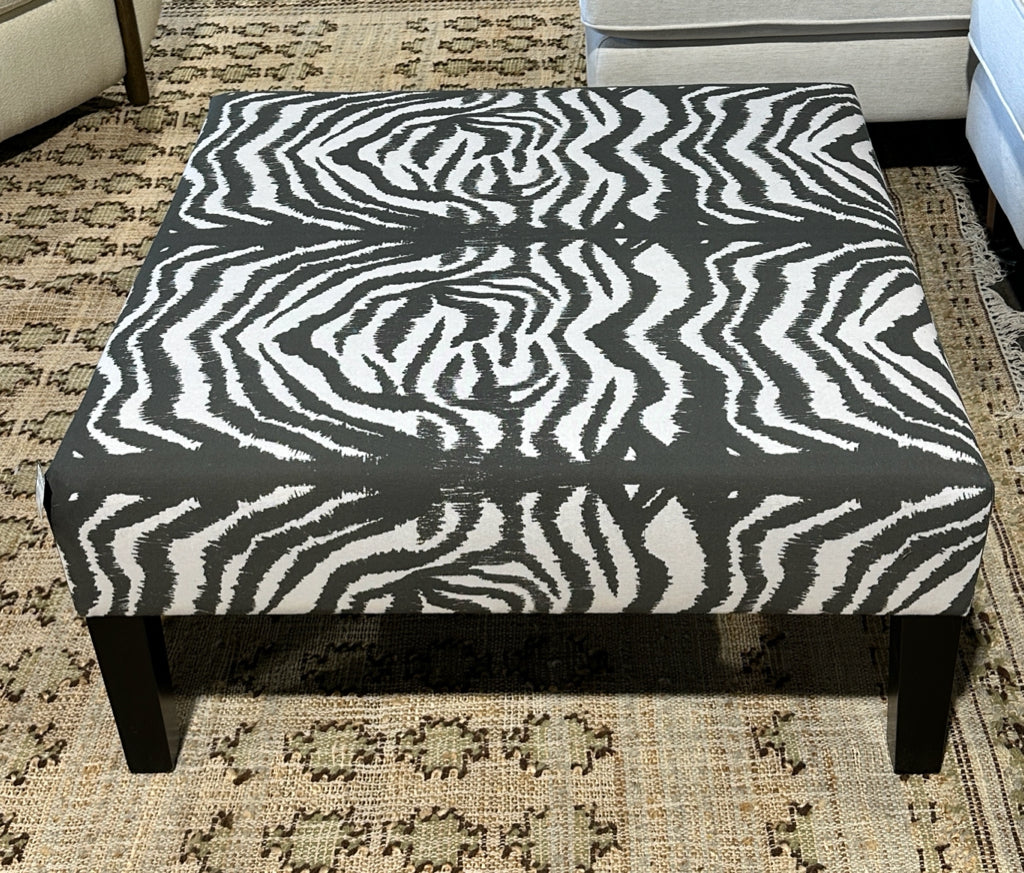 Cocktail Ottoman, gray/white zebra, 21" W x 37" D x 37" H
